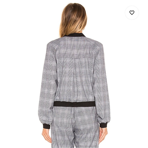 NWT REVOLVE Bobi Black Menswear Plaid Bomber Ivory & Black - Picture 4 of 10